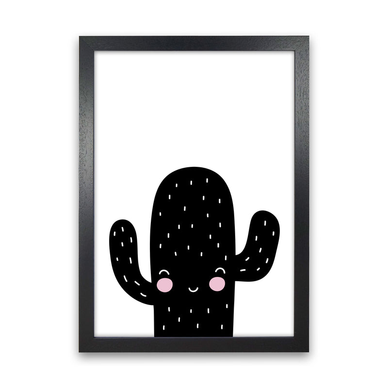 Black Scandi Cactus Modern Print, Framed Botanical & Nature Art Print Black Grain