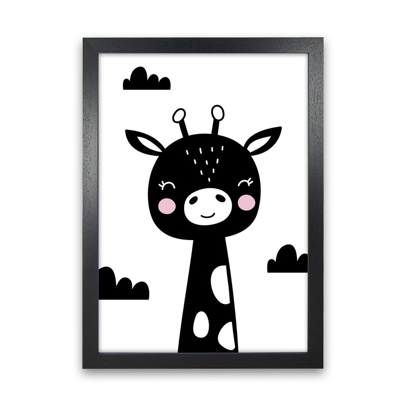 Scandi Black Giraffe Framed Nursey Wall Art Print Black Grain