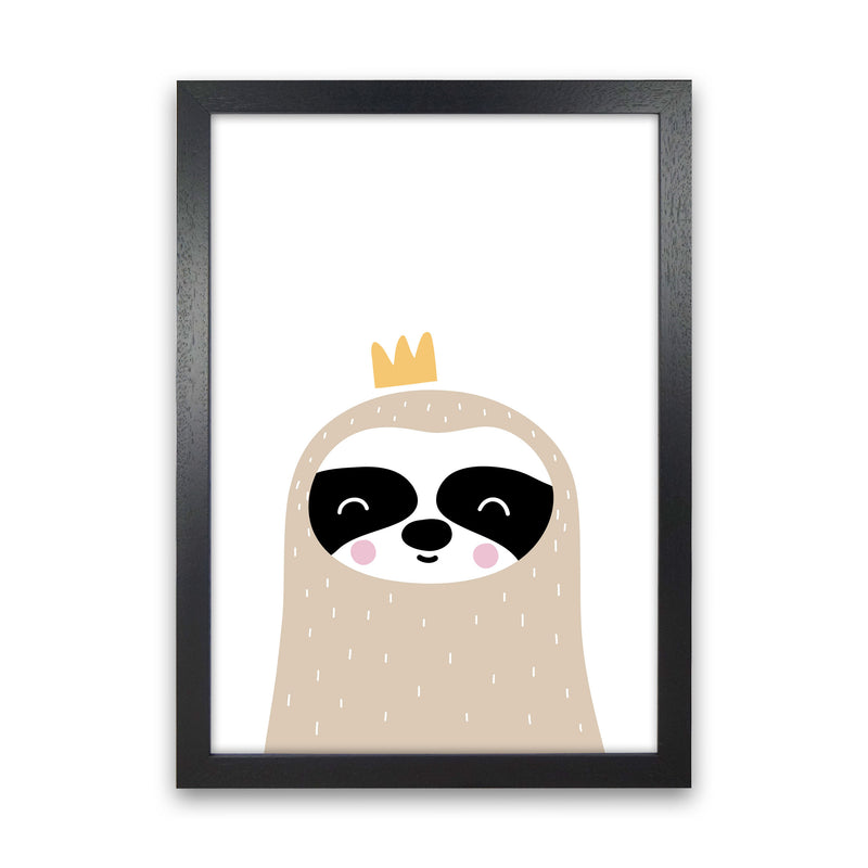 Scandi Sloth With Crown Framed Nursey Wall Art Print Black Grain