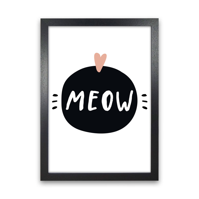 Meow Framed Typography Wall Art Print Black Grain