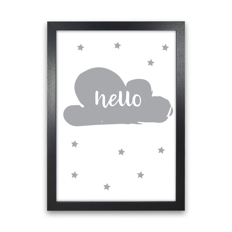 Hello Cloud Grey Framed Nursey Wall Art Print Black Grain