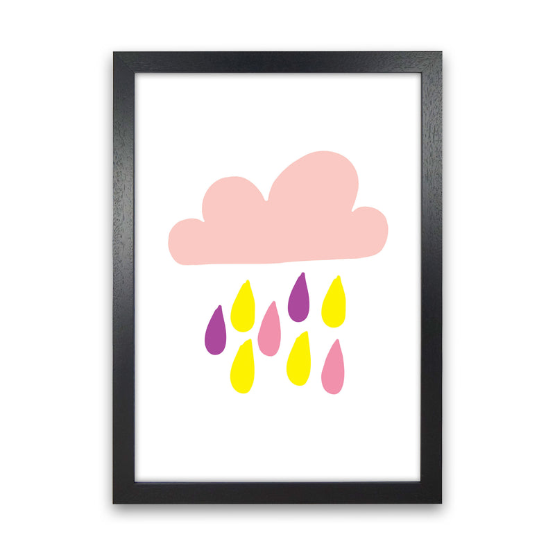 Pink Rain Cloud Framed Nursey Wall Art Print Black Grain