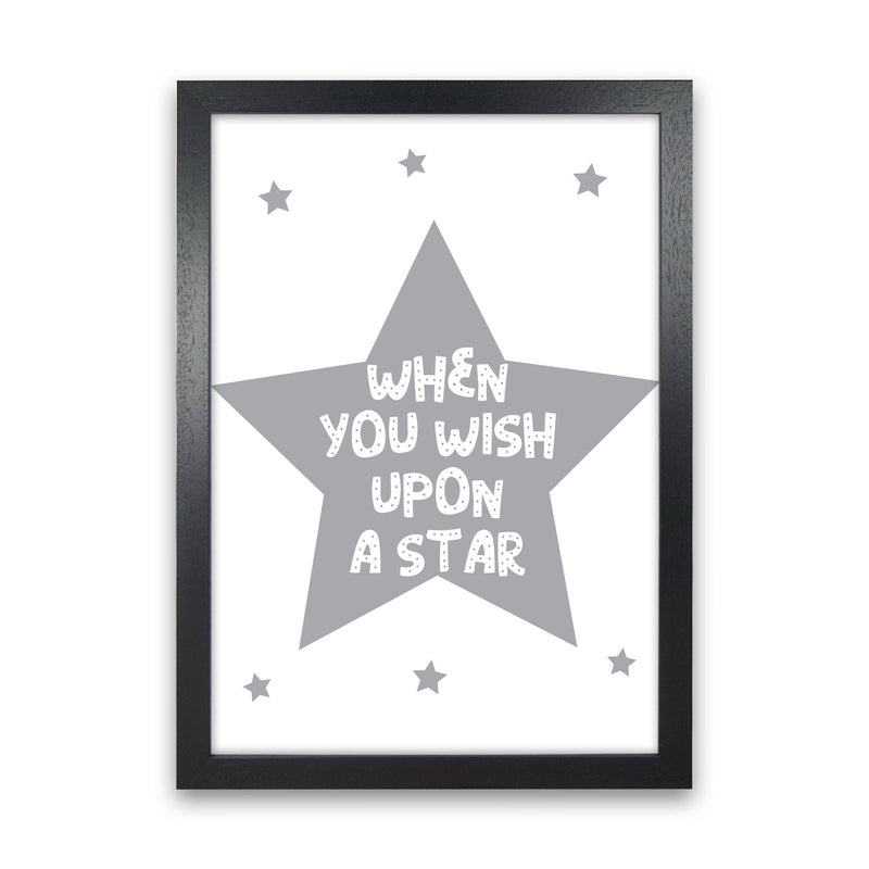 Wish Upon A Star Grey Framed Nursey Wall Art Print Black Grain
