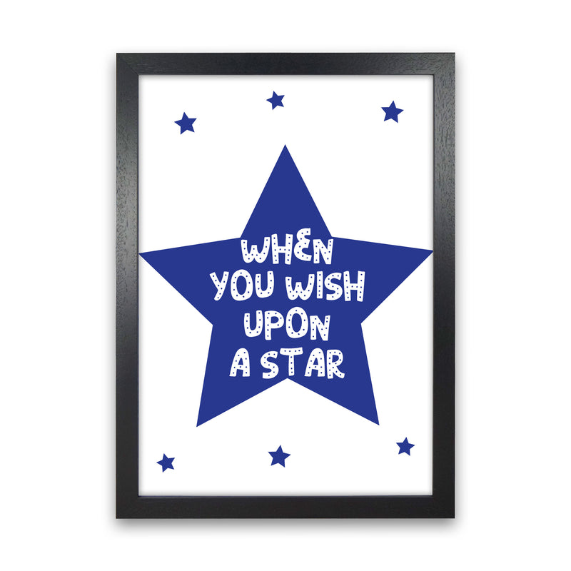 Wish Upon A Star Navy Framed Nursey Wall Art Print Black Grain