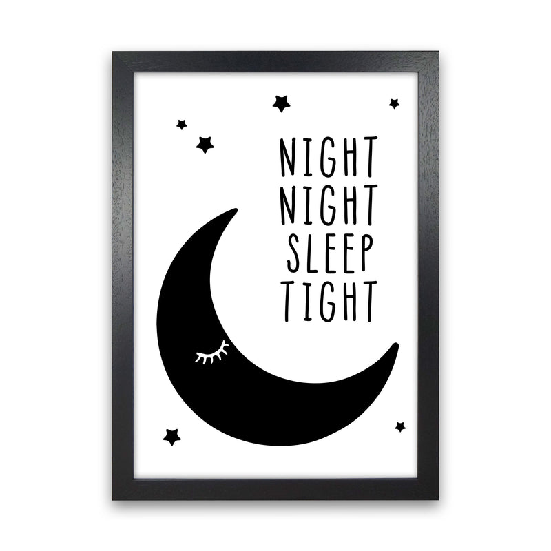 Night Night Moon Black Framed Nursey Wall Art Print Black Grain