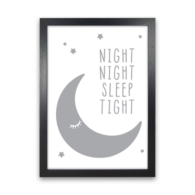 Night Night Moon Grey Framed Nursey Wall Art Print Black Grain