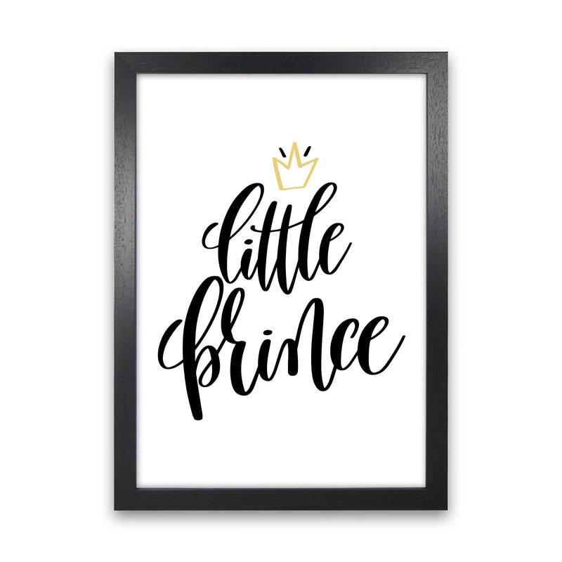 Little Prince Gold Crown Framed Nursey Wall Art Print Black Grain