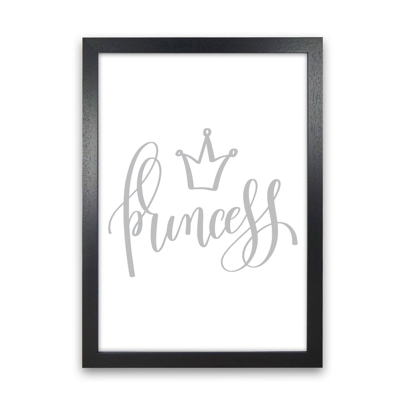 Princess Grey Framed Nursey Wall Art Print Black Grain