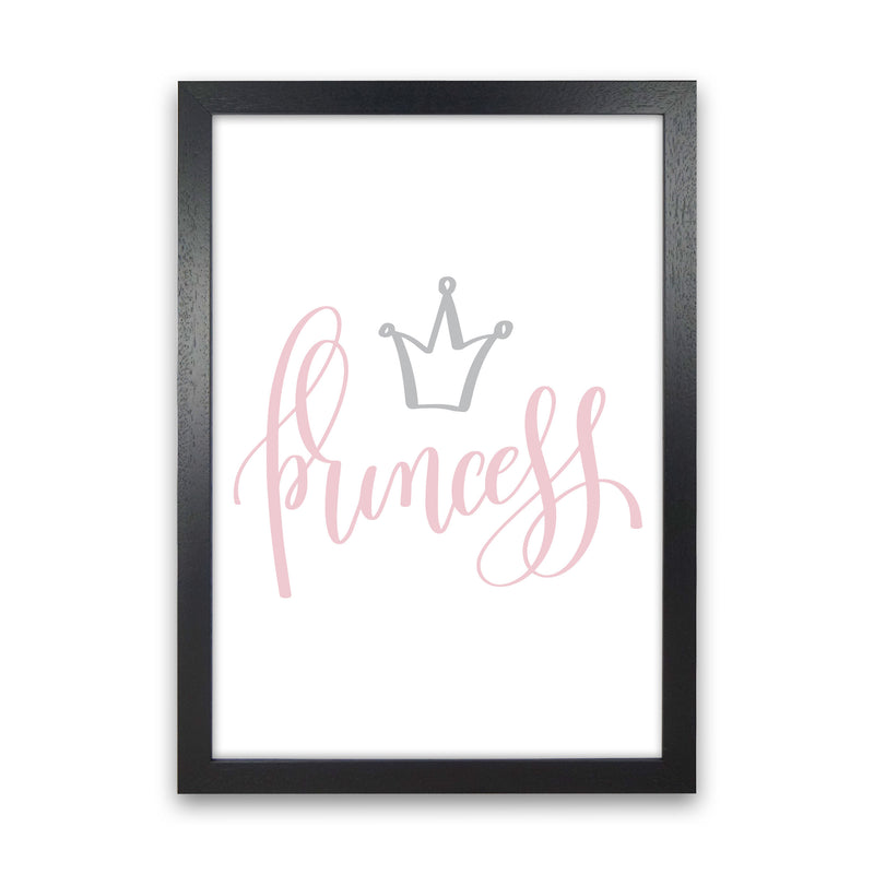Princess Pink And Grey Framed Nursey Wall Art Print Black Grain