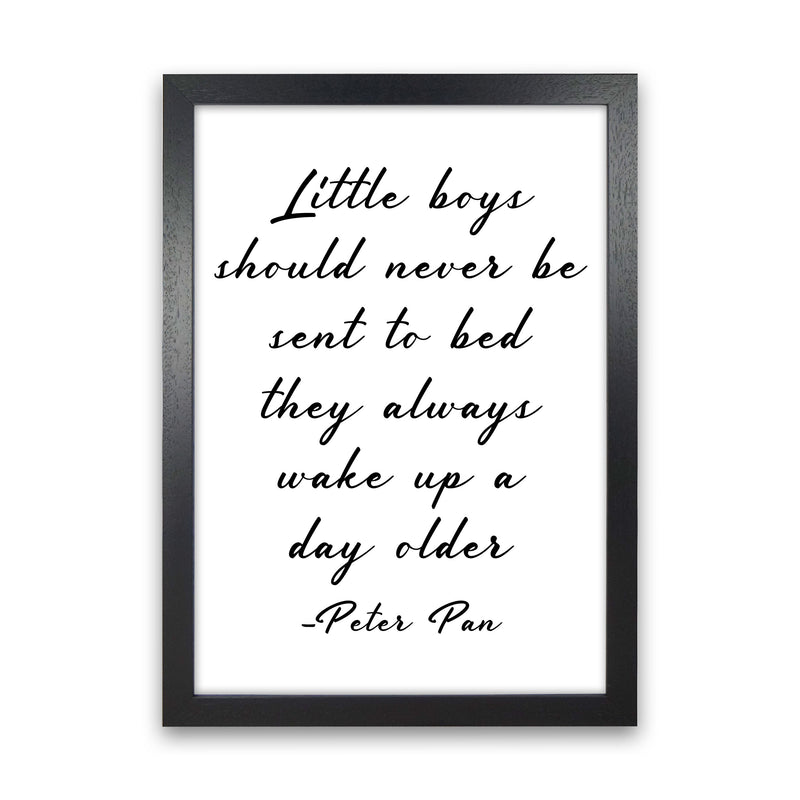 Little Boys Peter Pan Quote Framed Nursey Wall Art Print Black Grain