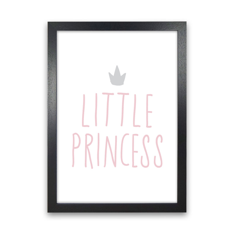 Little Princess Pink And Grey Framed Nursey Wall Art Print Black Grain