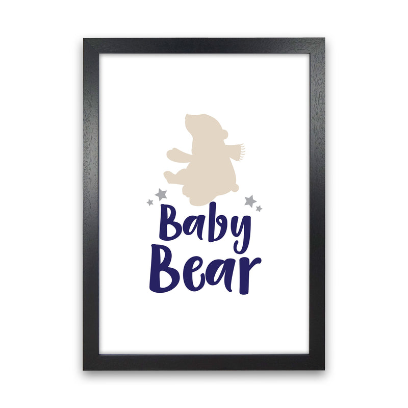 Baby Bear Framed Nursey Wall Art Print Black Grain