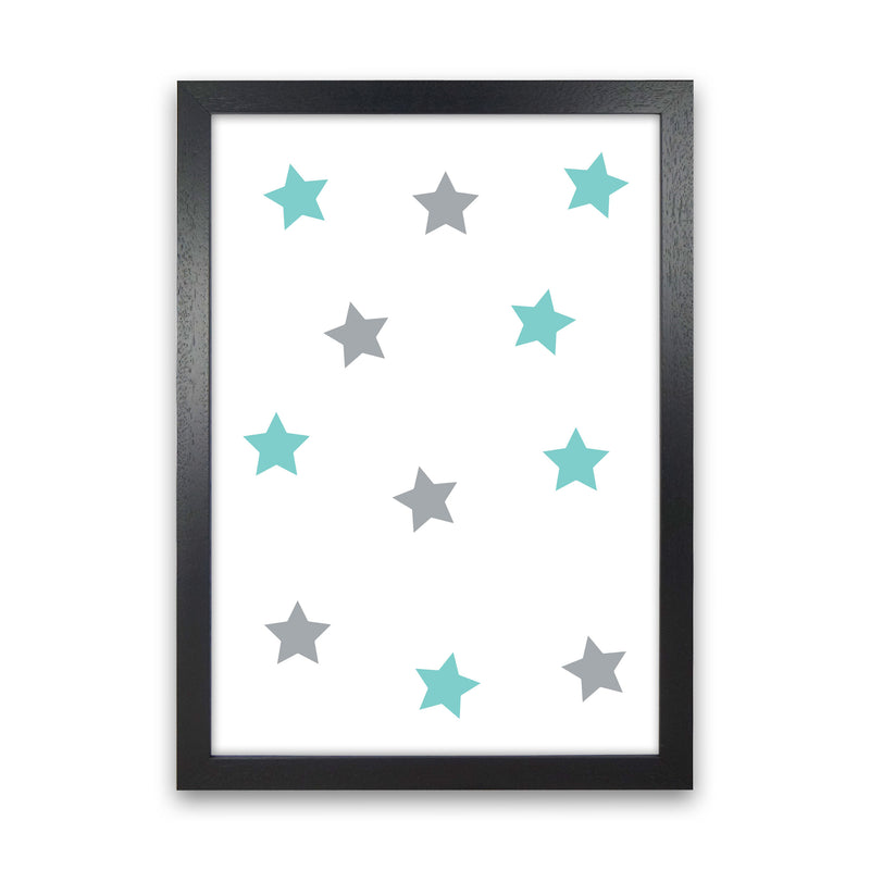 Mint And Grey Stars Framed Nursey Wall Art Print Black Grain