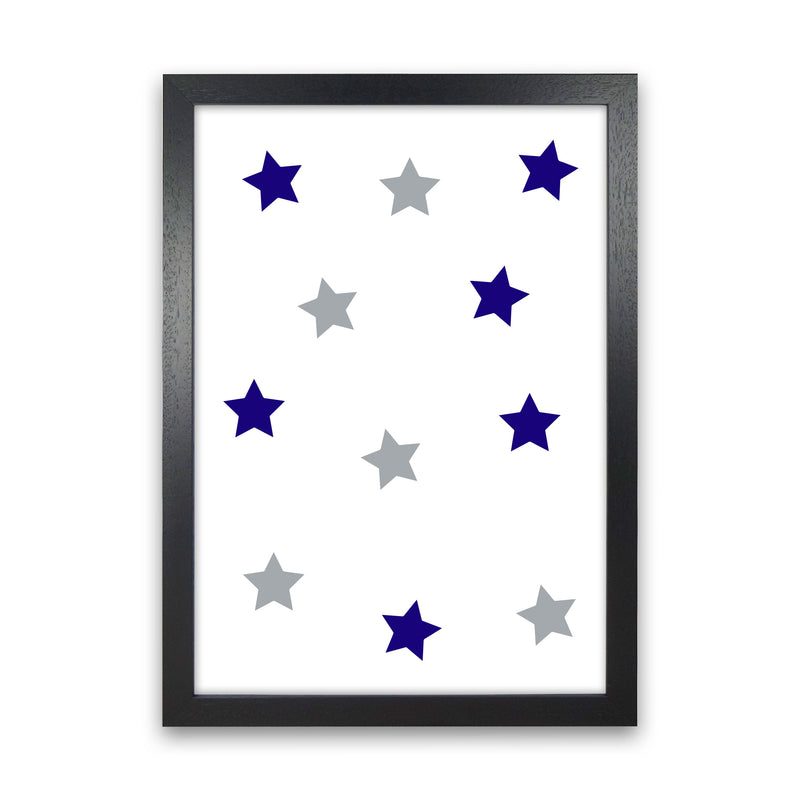 Navy And Grey Stars Modern Print Black Grain