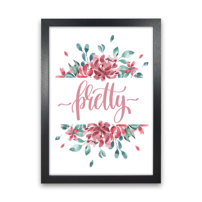 Pretty Pink Floral Framed Typography Wall Art Print Black Grain