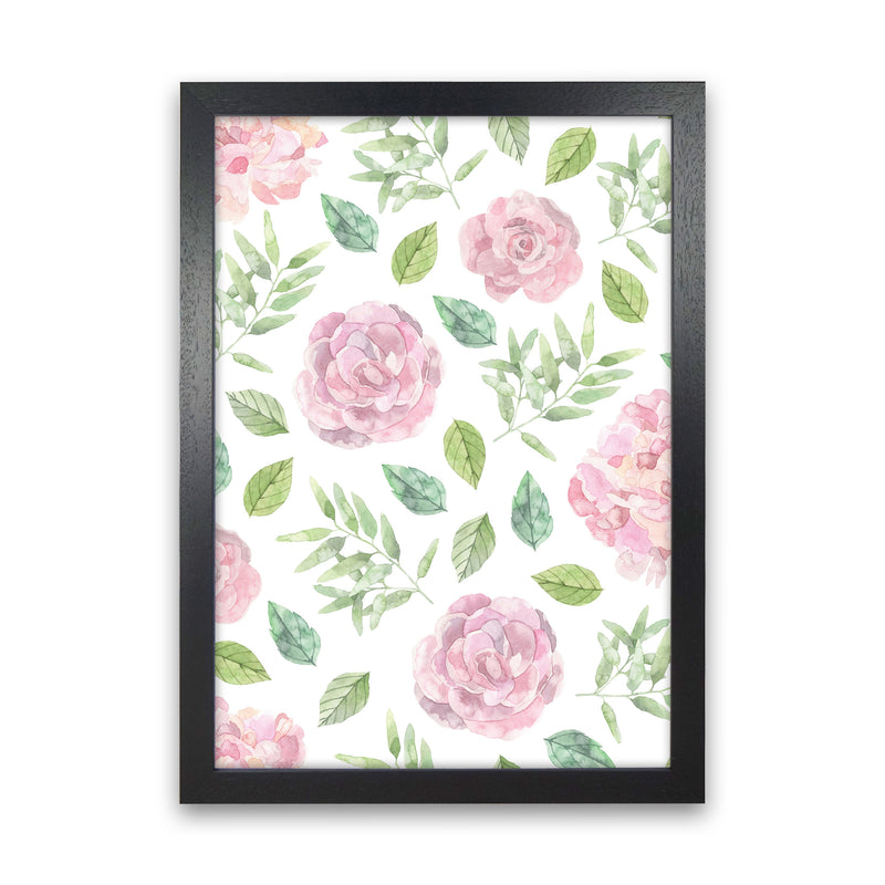 Pink Floral Repeat Pattern Modern Print, Framed Botanical & Nature Art Print Black Grain