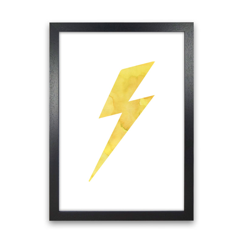 Yellow Thunderbolt Watercolour Modern Print Black Grain