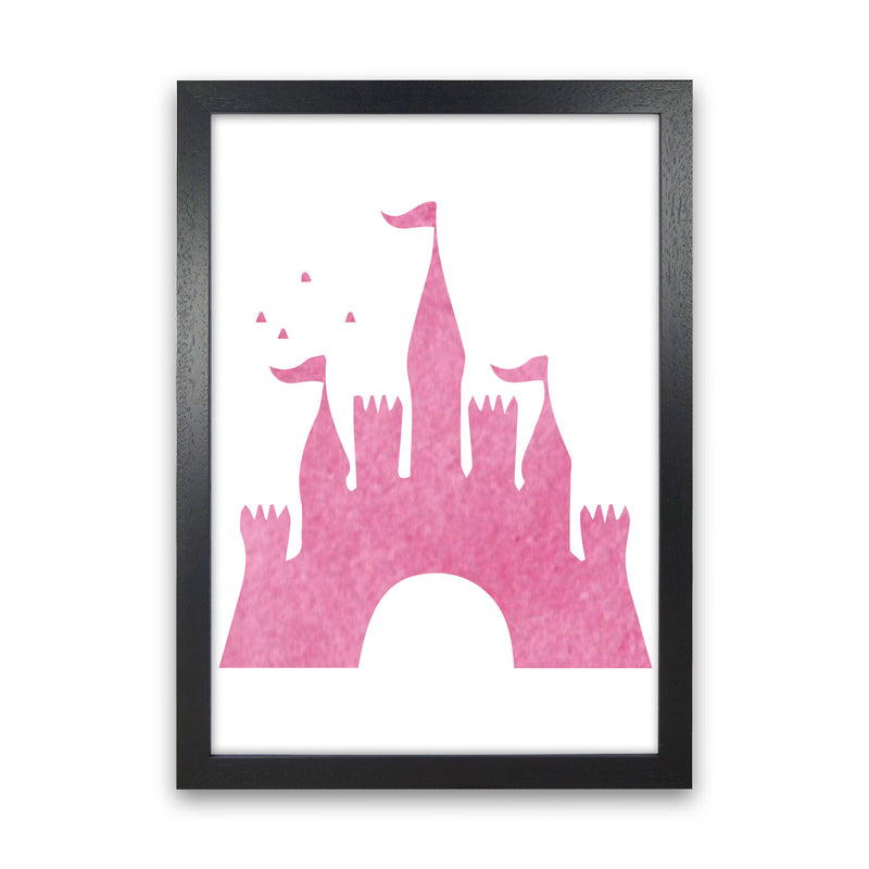 Pink Castle Watercolour Modern Print Black Grain