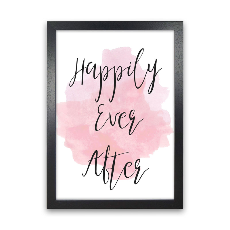 Happily Ever After Pink Watercolour Modern Print Black Grain