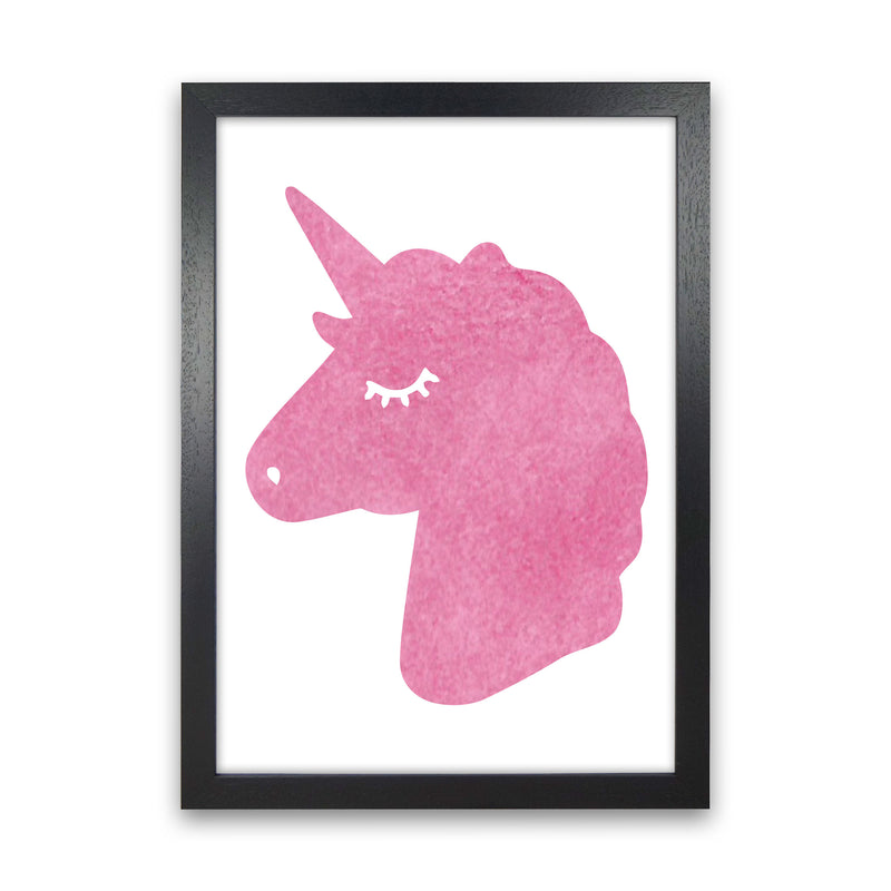 Unicorn Pink Silhouette Watercolour Modern Print Black Grain