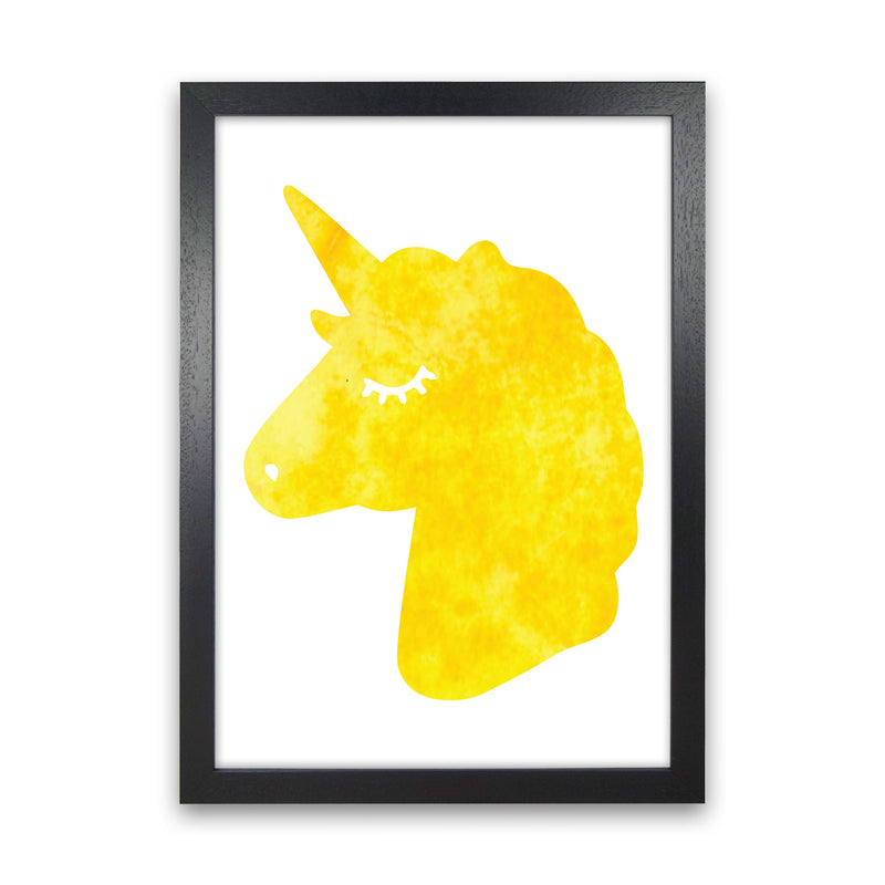 Unicorn Yellow Silhouette Watercolour Modern Print Black Grain