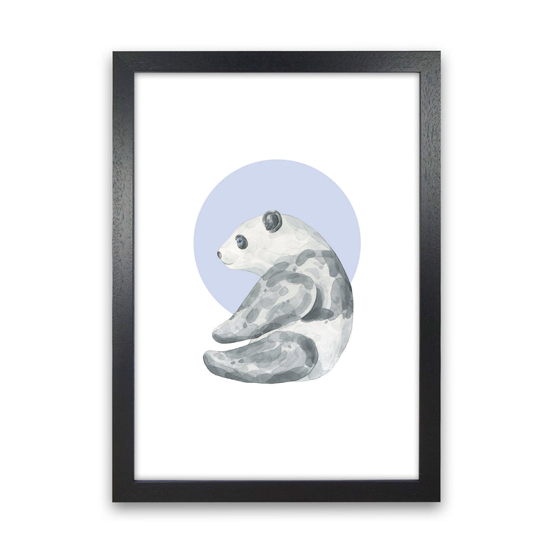 Watercolour Panda With Blue Circle Modern Print, Animal Art Print Black Grain