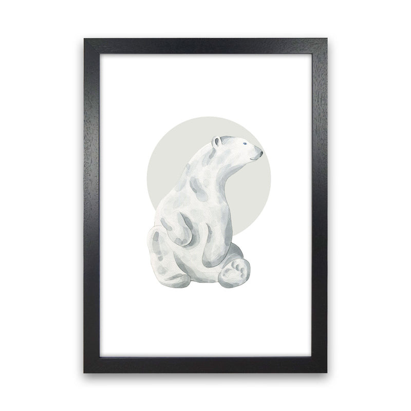 Watercolour Polar Bear With Grey Circle Modern Print, Animal Art Print Black Grain