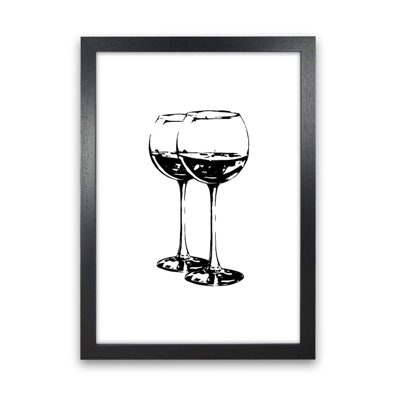 Black Wine Glasses Modern Print, Framed Kitchen Wall Art Black Grain