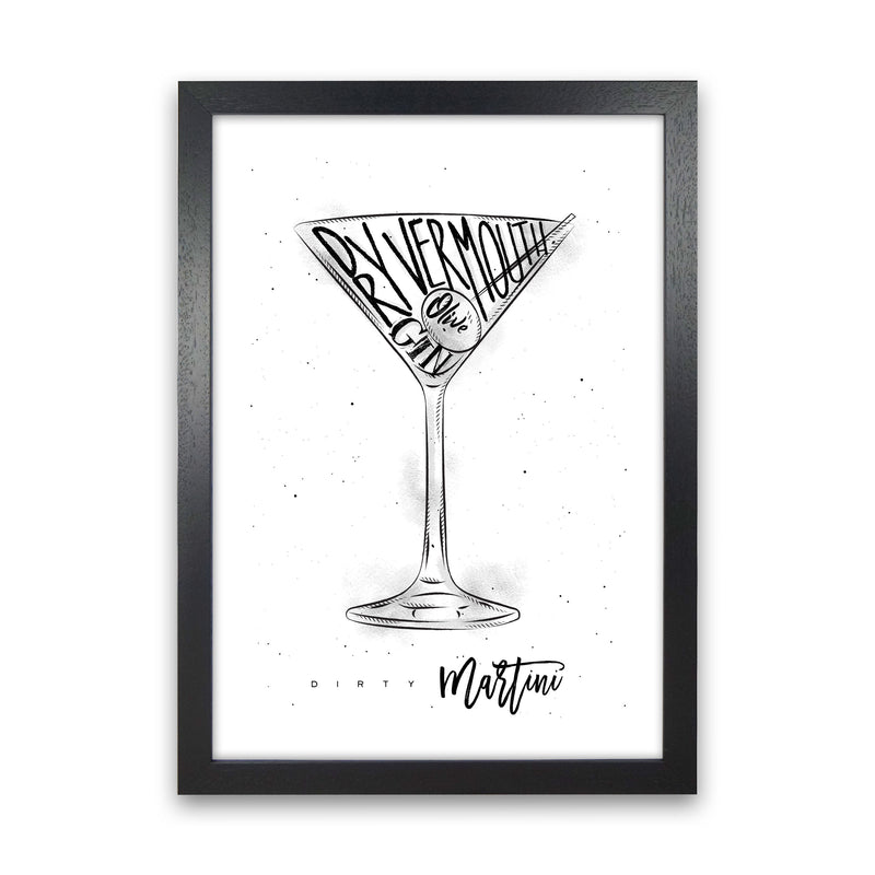 Dirty Martini Cocktail Modern Print, Framed Kitchen Wall Art Black Grain