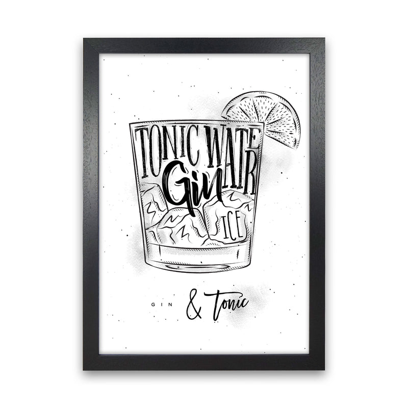 Gin And Tonic Modern Print, Framed Kitchen Wall Art Black Grain