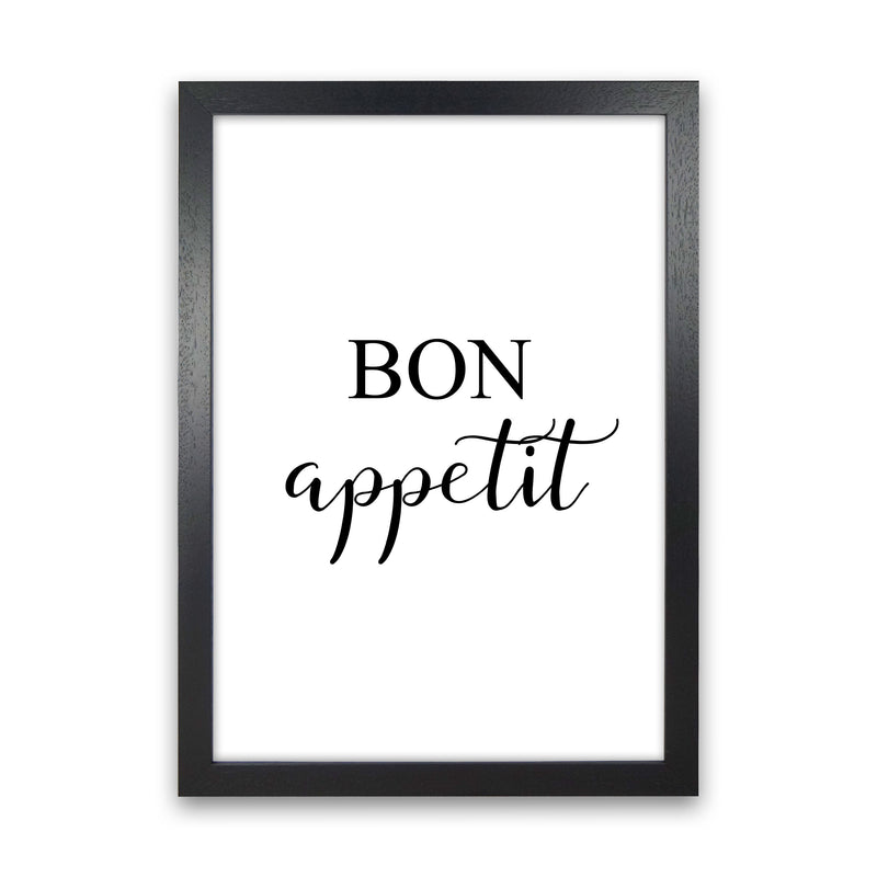 Bon Appetit Framed Typography Wall Art Print Black Grain