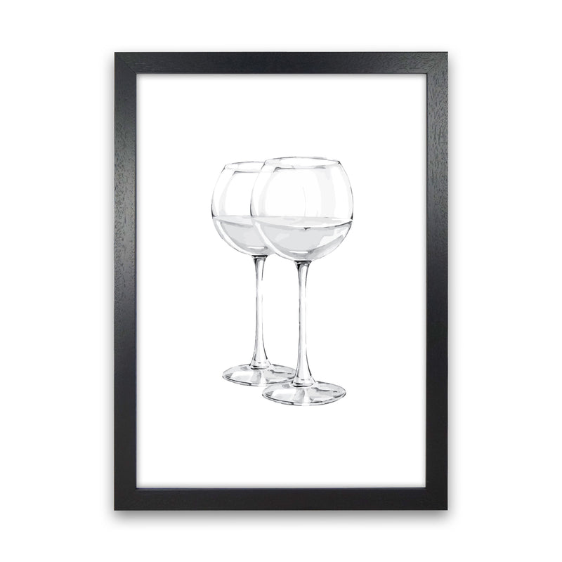 White Wine Glasses Modern Print, Framed Kitchen Wall Art Black Grain