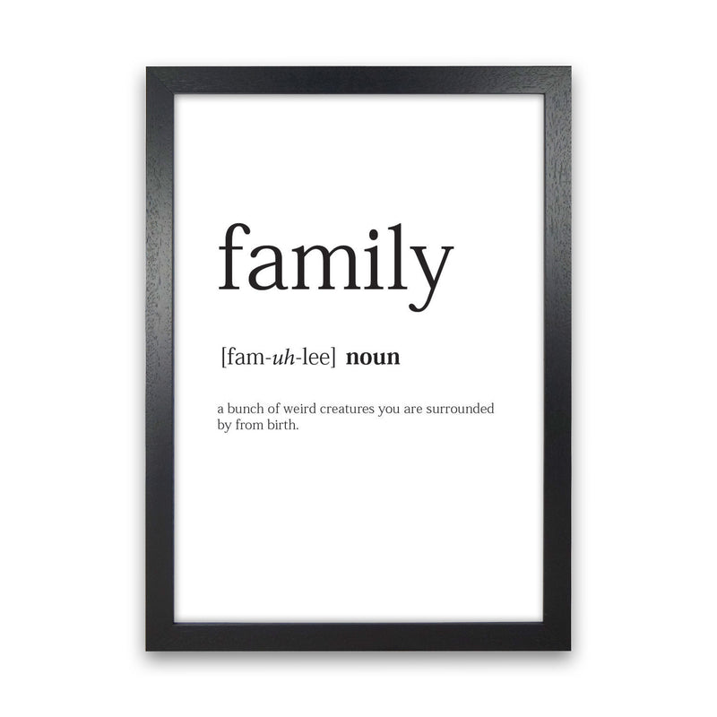 Family Framed Typography Wall Art Print Black Grain