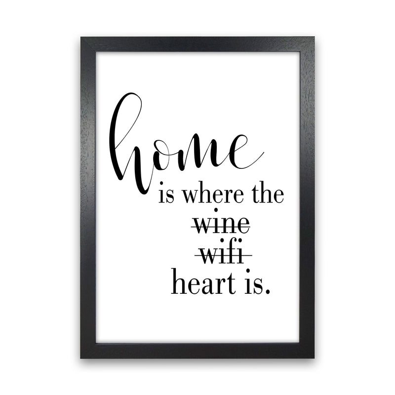 Home Is Where The Heart Is Framed Typography Wall Art Print Black Grain