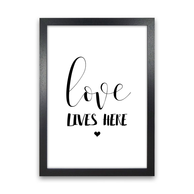 Love Lives Here Framed Typography Wall Art Print Black Grain