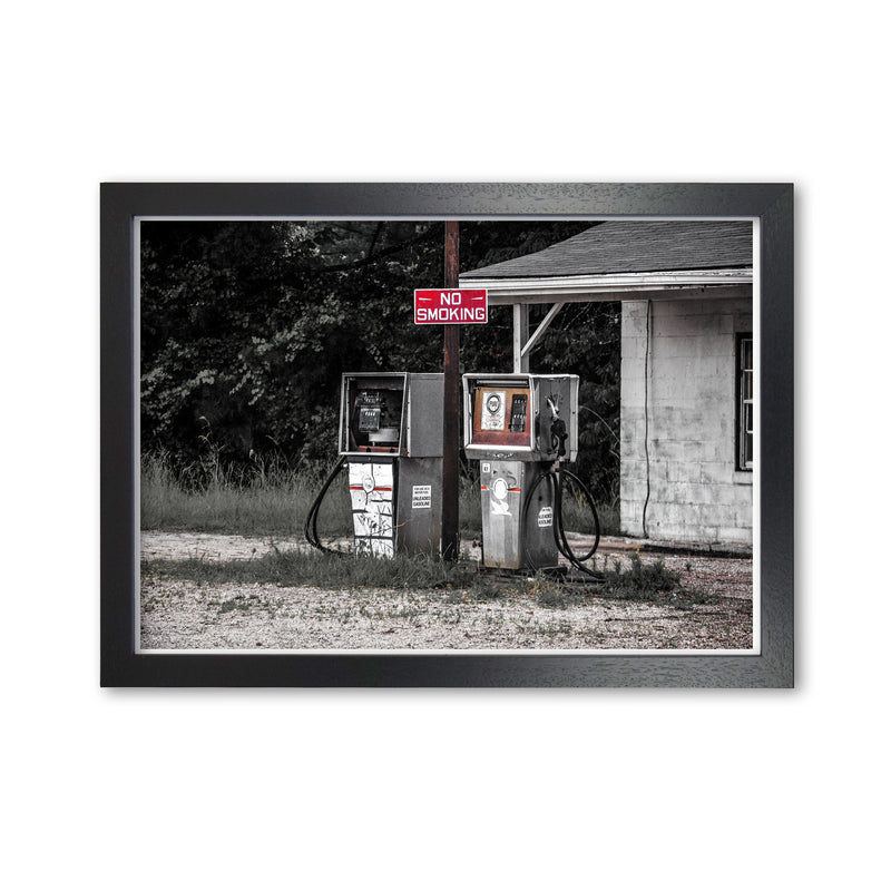 Abandoned Gas Pumps Modern Photography Print Black Grain