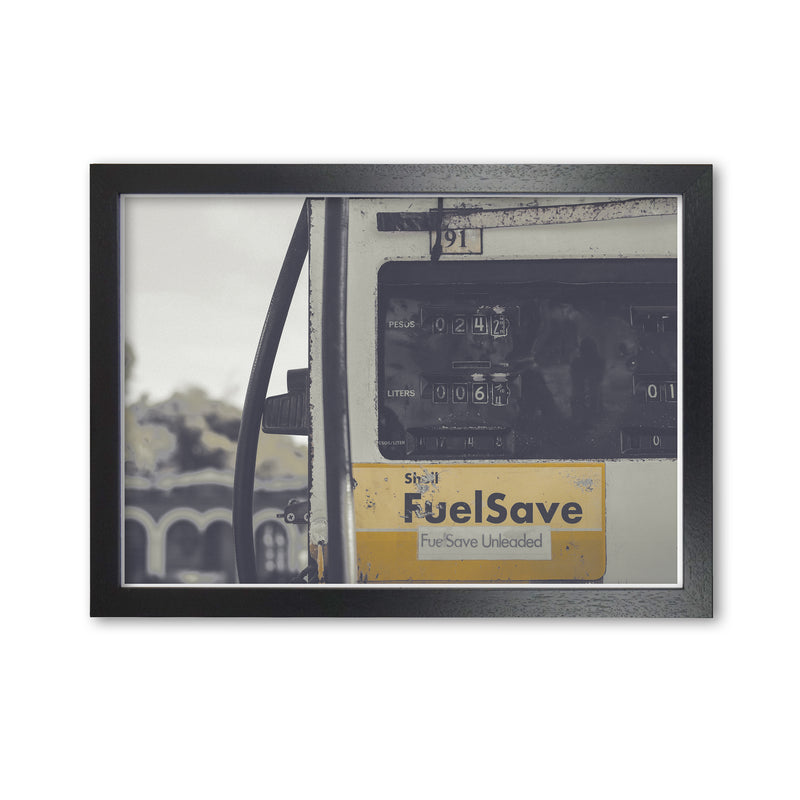 Yellow Fuel Save Gas Pump Modern Print Black Grain