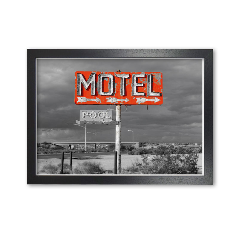 Red Motel Sign Modern Print Black Grain