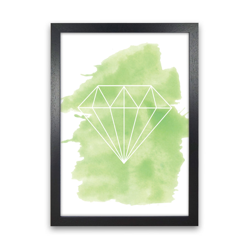Geo Diamond Green Watercolour Modern Print Black Grain