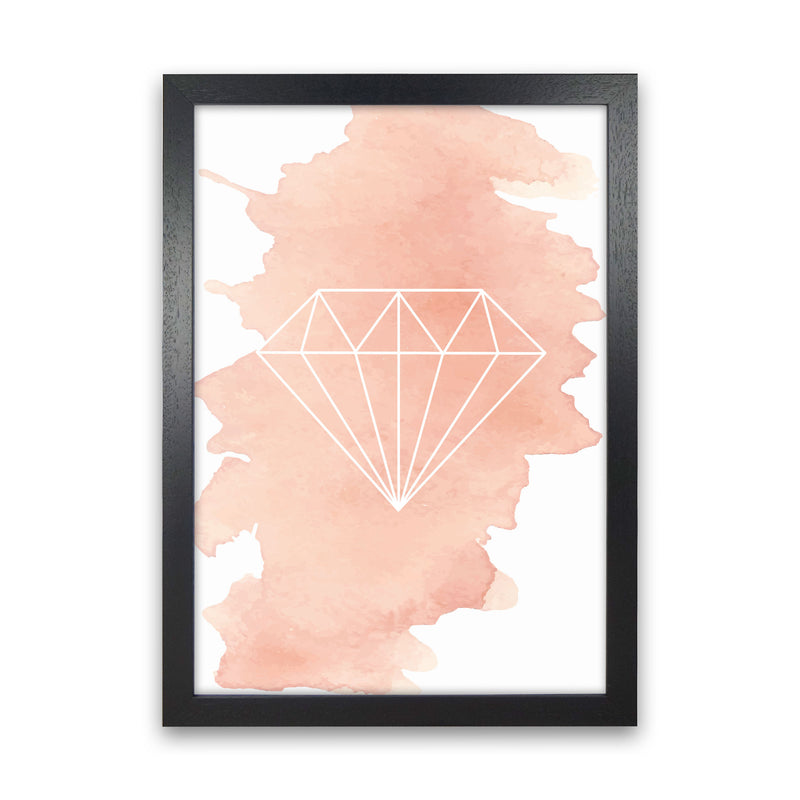 Geo Diamond Peach Watercolour Modern Print Black Grain