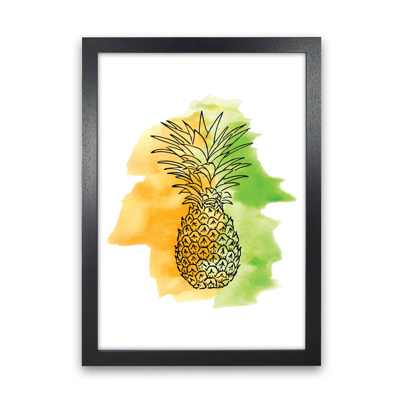 Orange And Green Pineapple Watercolour Modern Print Black Grain