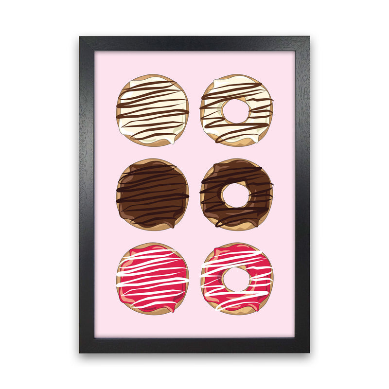 Donuts Pink Modern Print, Framed Kitchen Wall Art Black Grain