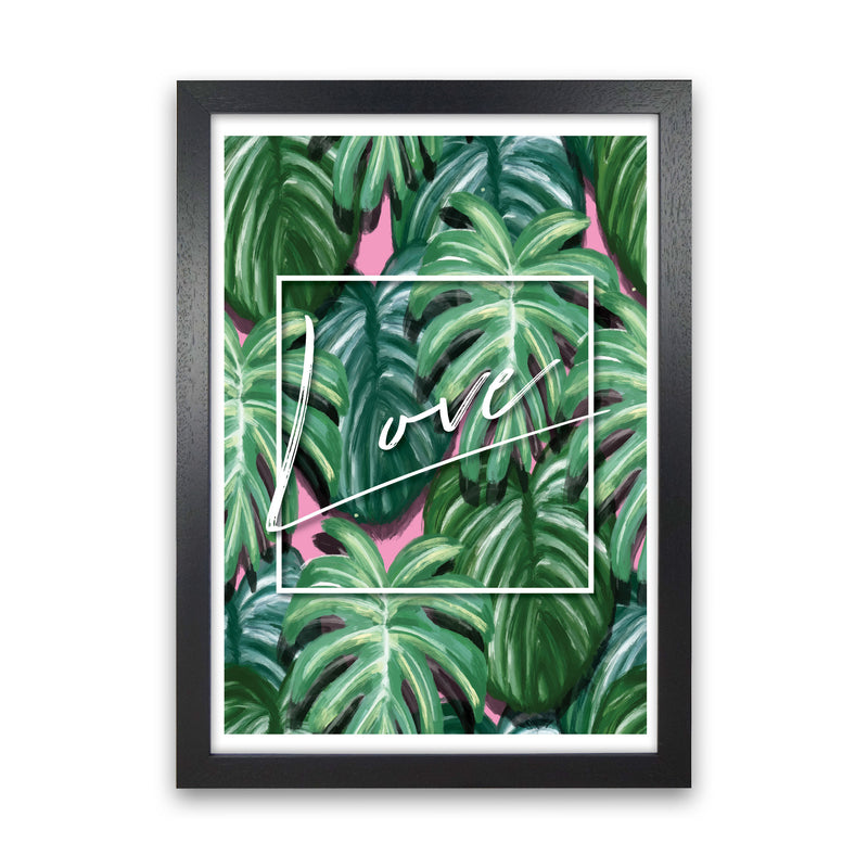 Love Green Leaves Modern Print, Framed Botanical & Nature Art Print Black Grain