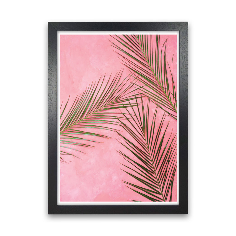 Pink Palm Leaves Modern Print, Framed Botanical & Nature Art Print Black Grain