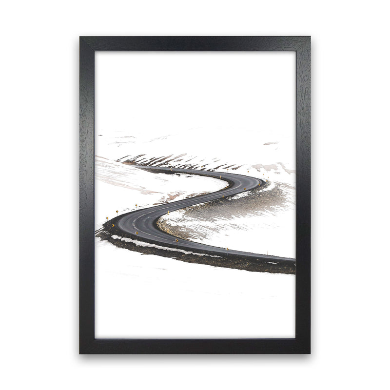 Snowy Road Pass Modern Print Black Grain
