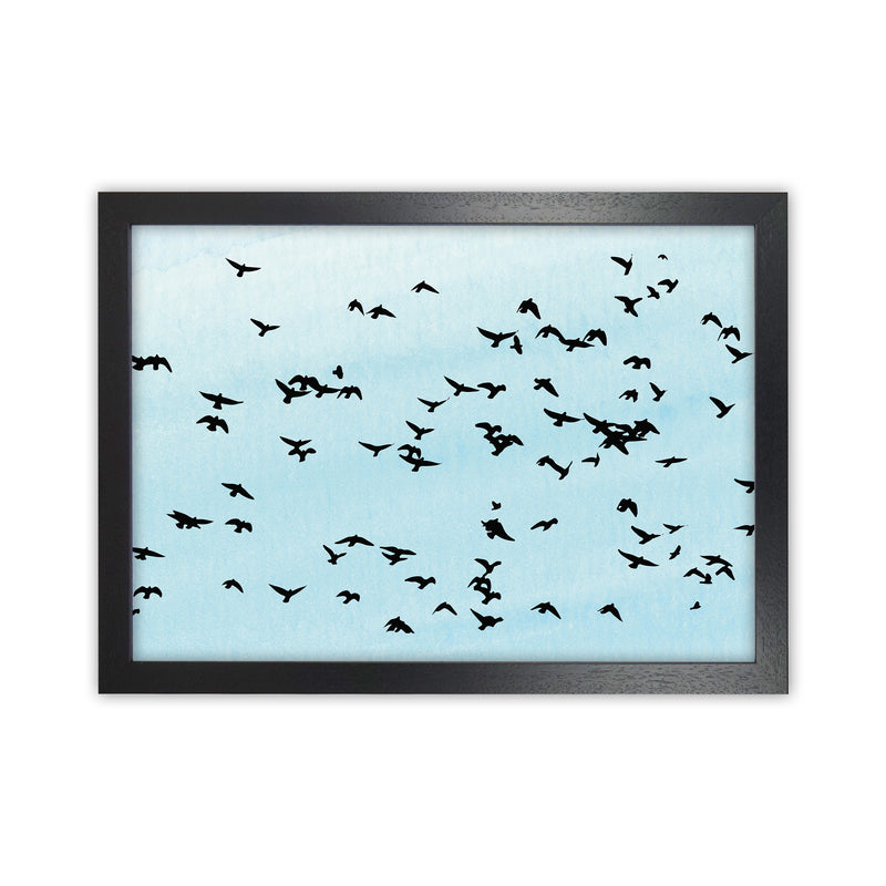 Flock Of Birds Landscape Blue Sky Art Print by Pixy Paper Black Grain