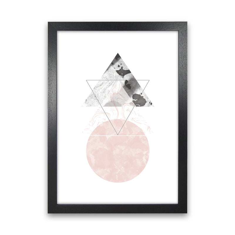 Marble Triangle And Circle Black And Pink Abstract  Art Print by Pixy Paper Black Grain