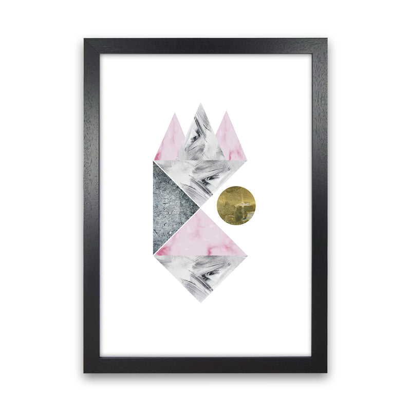 Luna Side Moon Pink And Grey Triangles Abstract  Art Print by Pixy Paper Black Grain