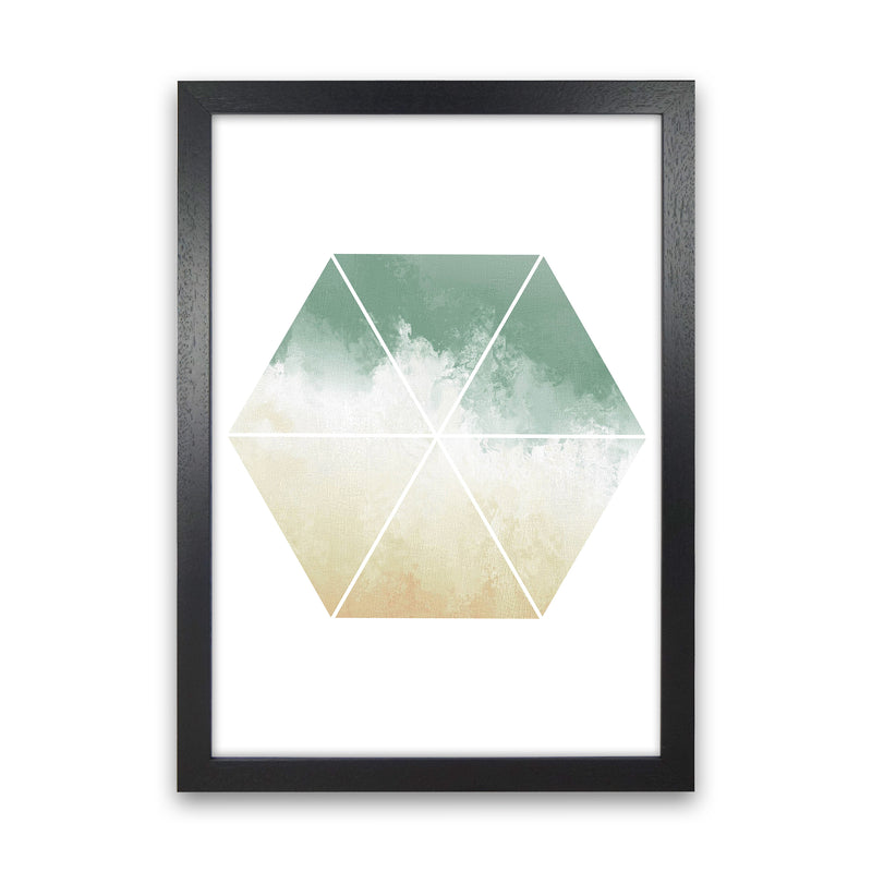 Green And Beige Watercolour Hexagon Abstract  Art Print by Pixy Paper Black Grain