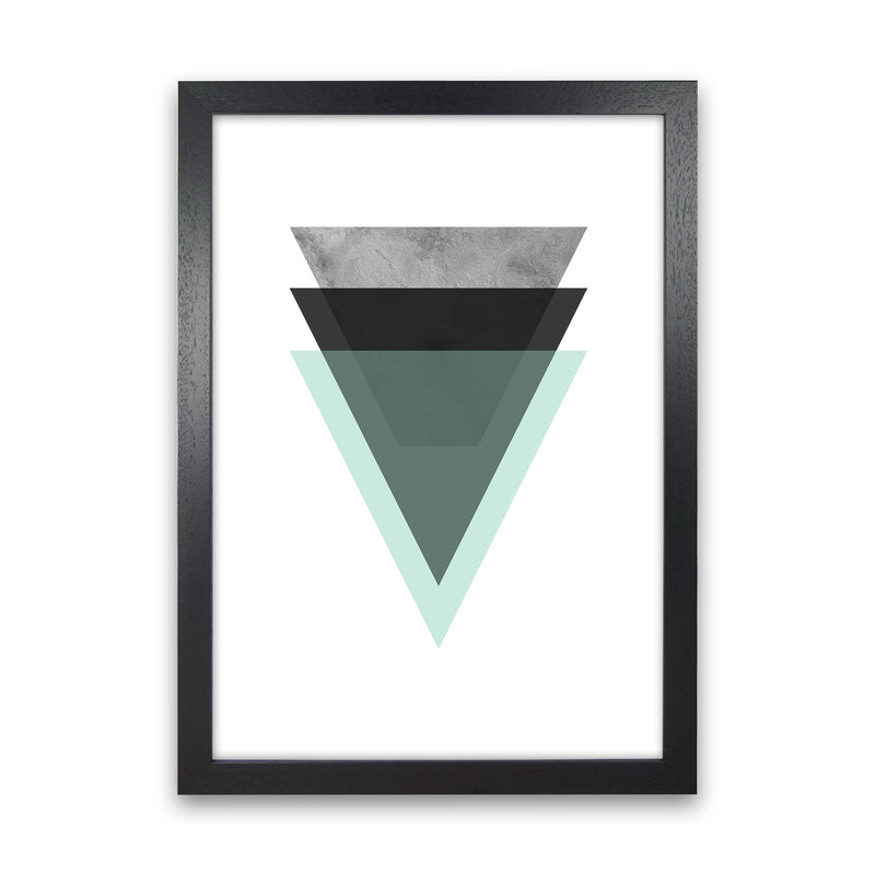 Geometric Mint And Black Triangles  Art Print by Pixy Paper Black Grain